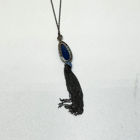 Hannah Accents 30" Single Strand Necklace Colorful Gemstone Pendant Black Tassel - Picture 5 of 6